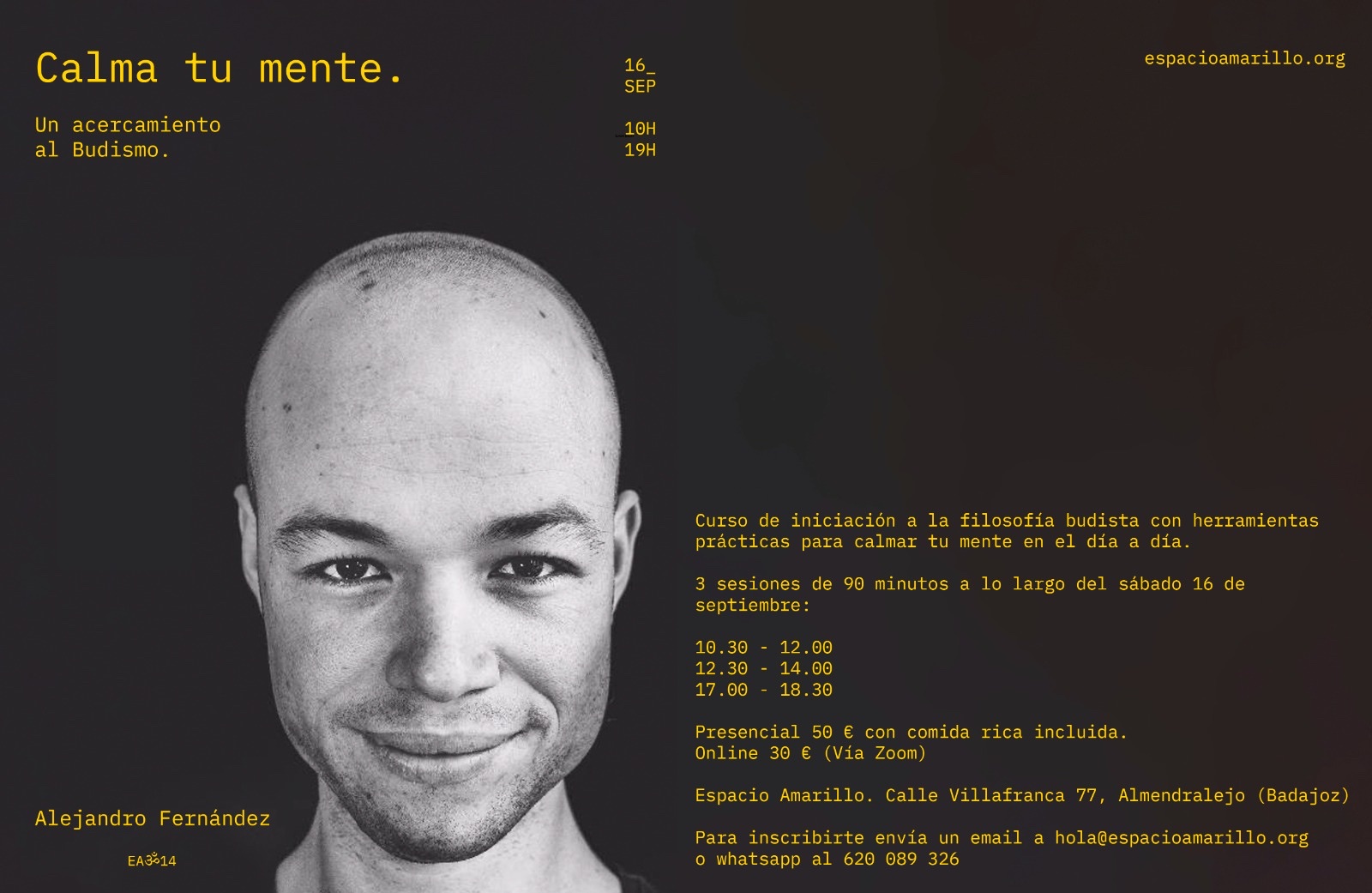 Cartel de «Calma tu mente», con retrato de Alejandro Fernández